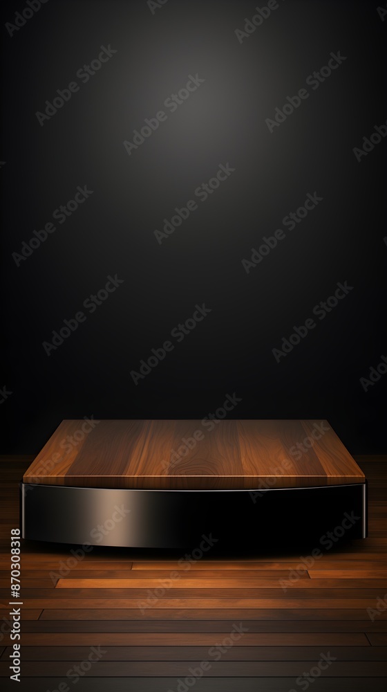 Wooden platform and podium for product display, on black background Wooden platform and podium for product display, on black background