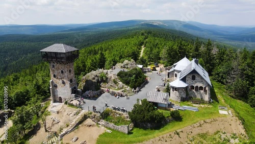 Wallpaper Mural A tall stone located above Szklarska Poreba in the Jizera Mountains, view from a drone Torontodigital.ca