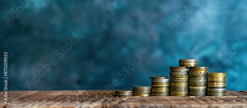 Coins stacked on a wooden t...