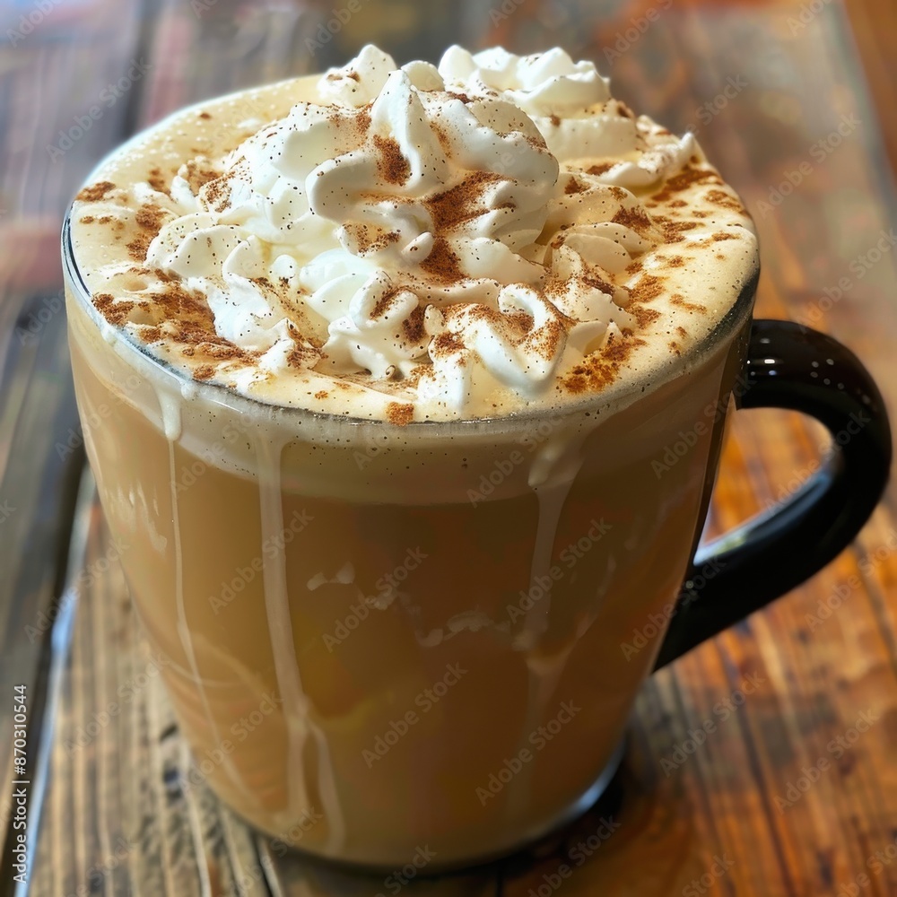 Classic pumpkin spice latte topped with whipped cream. Classic pumpkin spice latte topped with whipped cream.