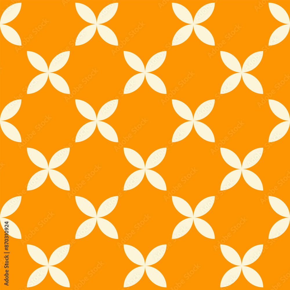 Fototapeta premium Trendy retro seamless pattern with geometric beige flowers on a orange background. Modern minimal abstract background. Vector illustration