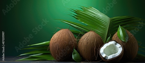 Coconuts with a green husk,...