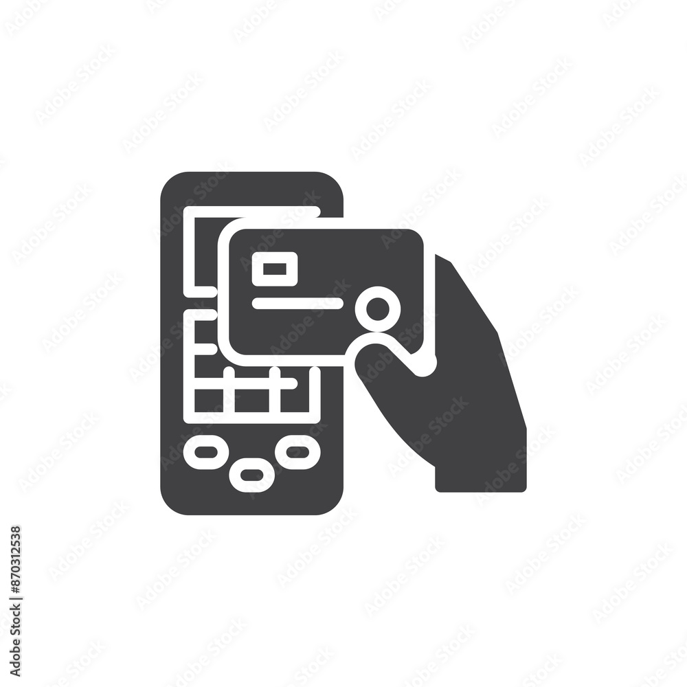 Hand with credit card and payment terminal vector icon Hand with credit card and payment terminal vector icon
