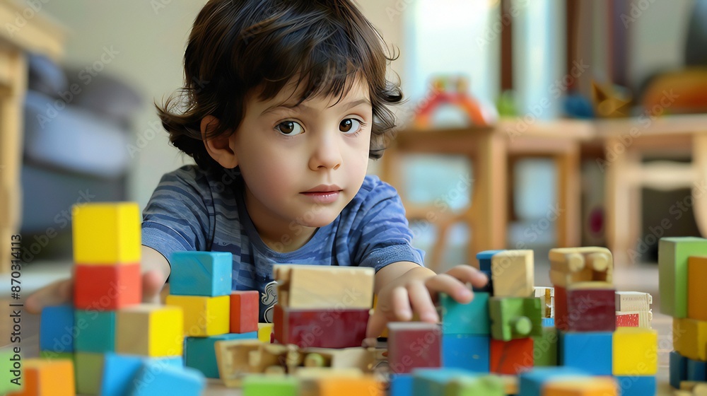 Youngster using blocks for play Youngster using blocks for play