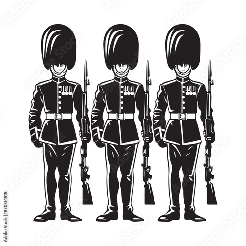British Royal Guard Stock Vector image. silhouette British Royal Guard isolated on white