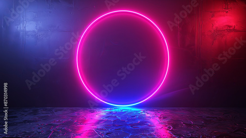 Fototapeta Naklejka Na Ścianę i Meble -  Neon glowing circle with copyspace abstract background blank banner illustration wallpaper