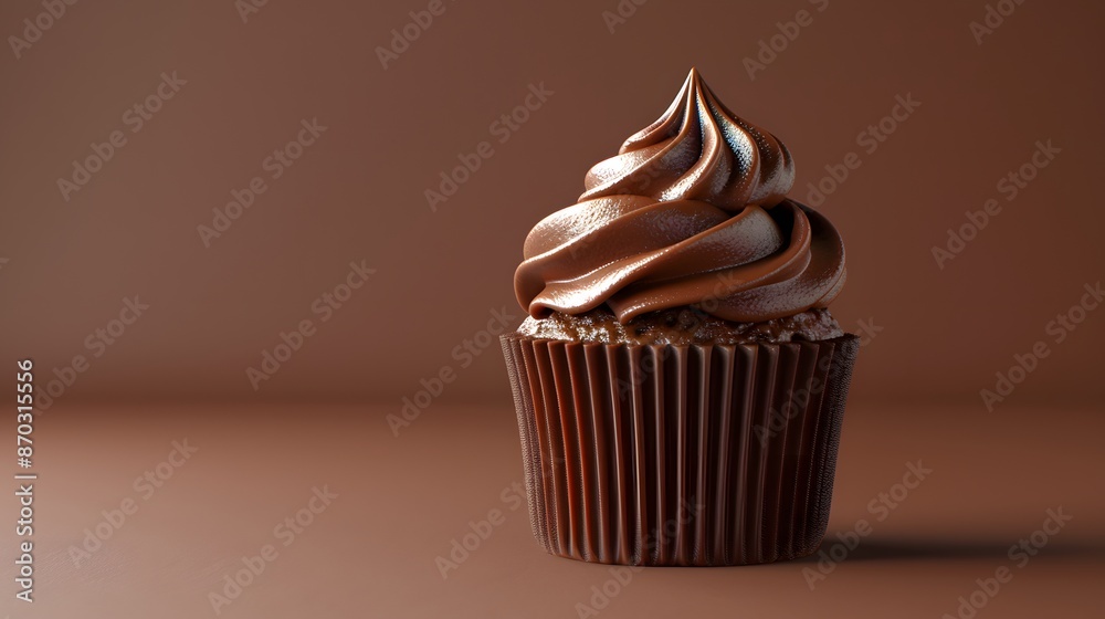 Delicious chocolate cupcake with rich frosting, perfect for dessert, celebrations, and baking inspirations. Isolated on a brown background. Delicious chocolate cupcake with rich frosting, perfect for dessert, celebrations, and baking inspirations. Isolated on a brown background.