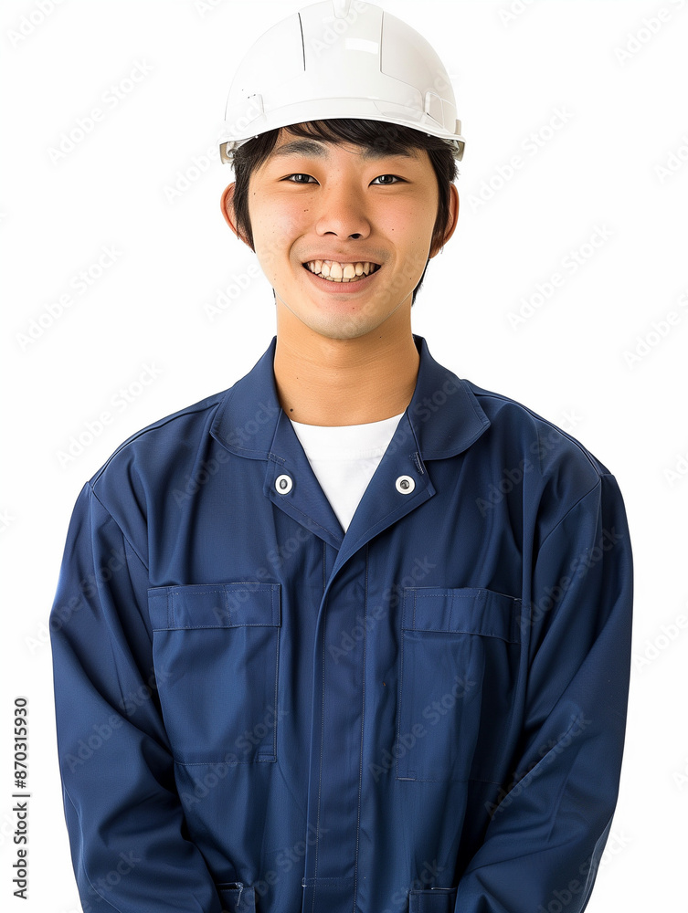 portrait of a smiling Asian worker isolated on white background portrait of a smiling Asian worker isolated on white background