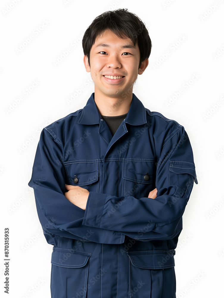 portrait of a smiling Asian worker isolated on white background portrait of a smiling Asian worker isolated on white background