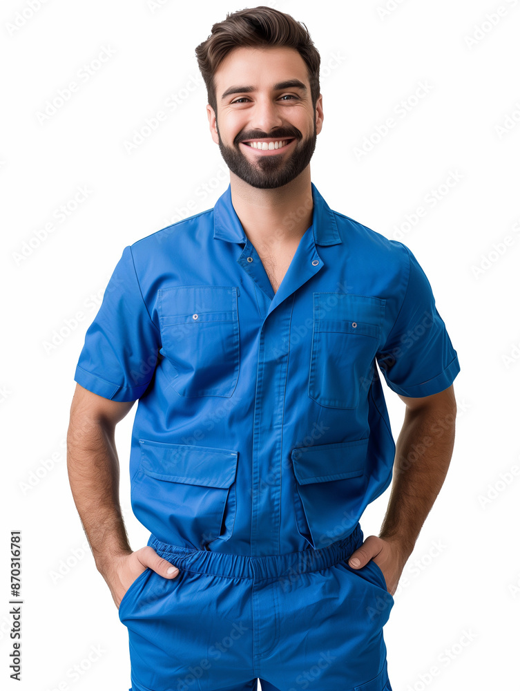 Obraz premium a male doctor in medical uniform smiling, isolated on white background