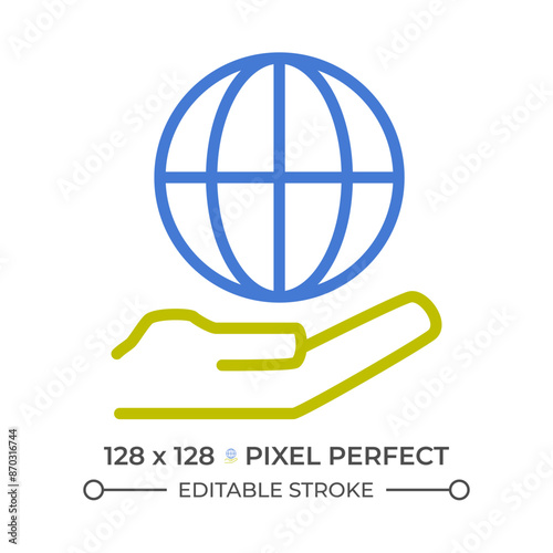 Internet service two color line icon. Global network. Wireless connection provider. Worldwide telecommunication bicolor outline symbol. Duotone linear pictogram. Isolated illustration. Editable stroke