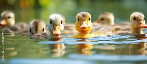 Small mallard duckling swim...