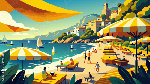 Picturesque Coastal Resort Town with Sunny Beach and Sailing Yachts