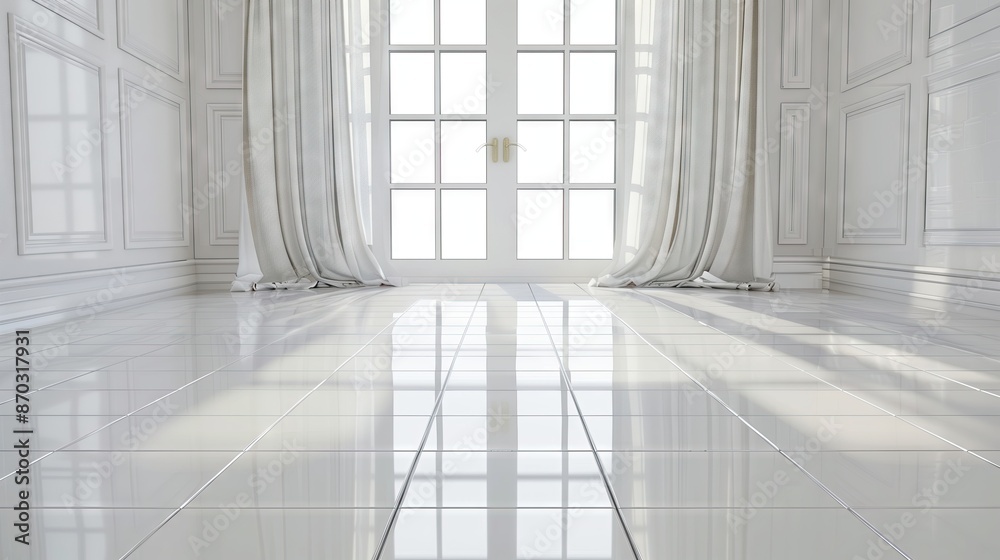 Empty living room with ceramic floor in modern apartment Empty living room with ceramic floor in modern apartment
