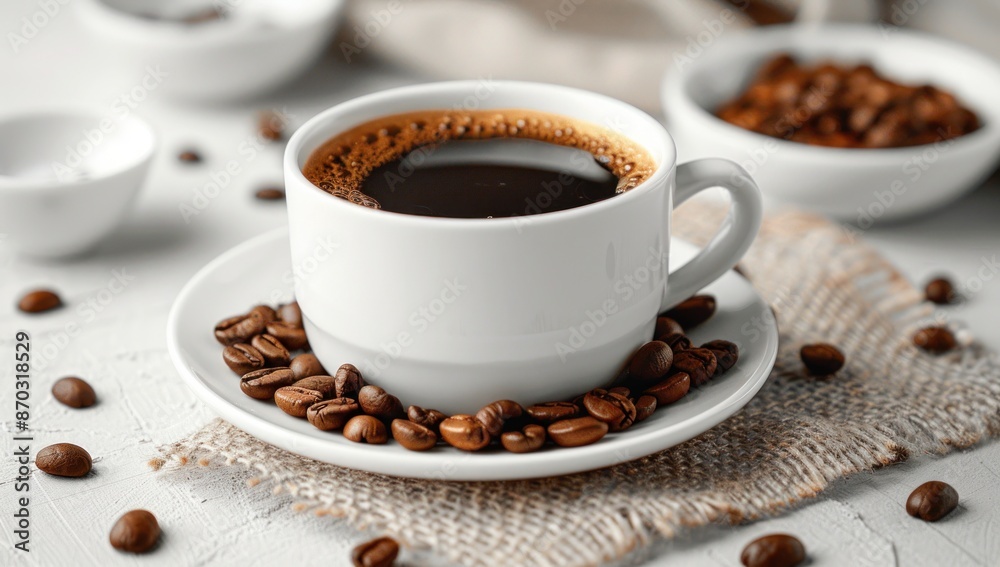 A Cup of Coffee and Coffee Beans A Cup of Coffee and Coffee Beans
