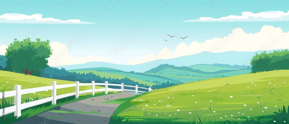 Naklejka premium landscape with a road, illustration 