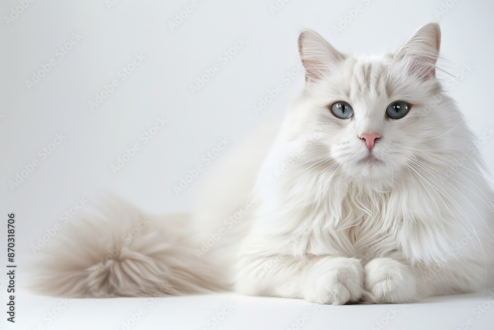 White cat is resting, full body, isolated on white background White cat is resting, full body, isolated on white background