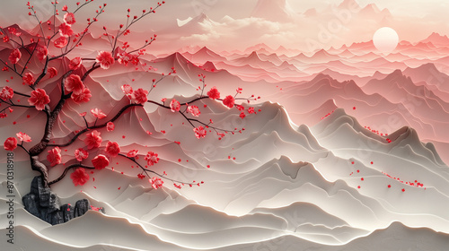 Beautiful sakura tree and m...