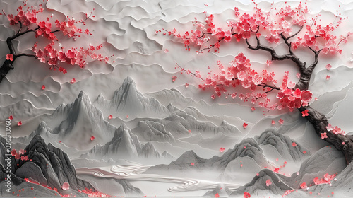Beautiful sakura tree and m...