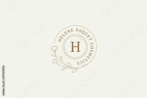 Organic wildflower floral circle logo monogram with letter design template vector illustration
