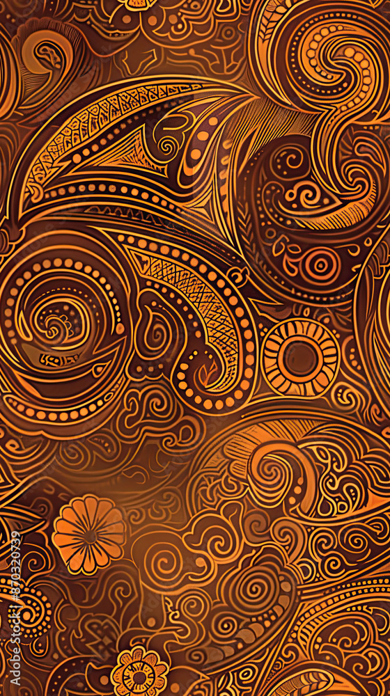 Ornate Orange and Brown Paisley Design