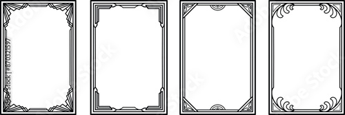 Set of Retro geometric ornamental frame, art deco ornaments silhouette. Arabic antique decorative border, ornate corners vector illustration