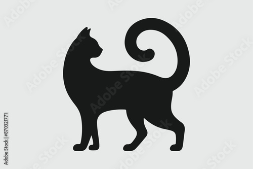 The image is a black silhouette of a cat. The overall design is simple and clean, suitable for various uses like logos, icons, or decorative elements.