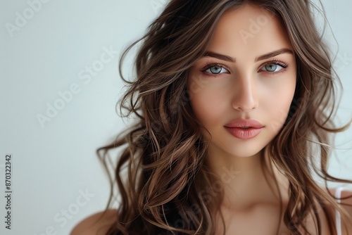 Beautiful Woman Portrait Blue Eyes Brown Hair