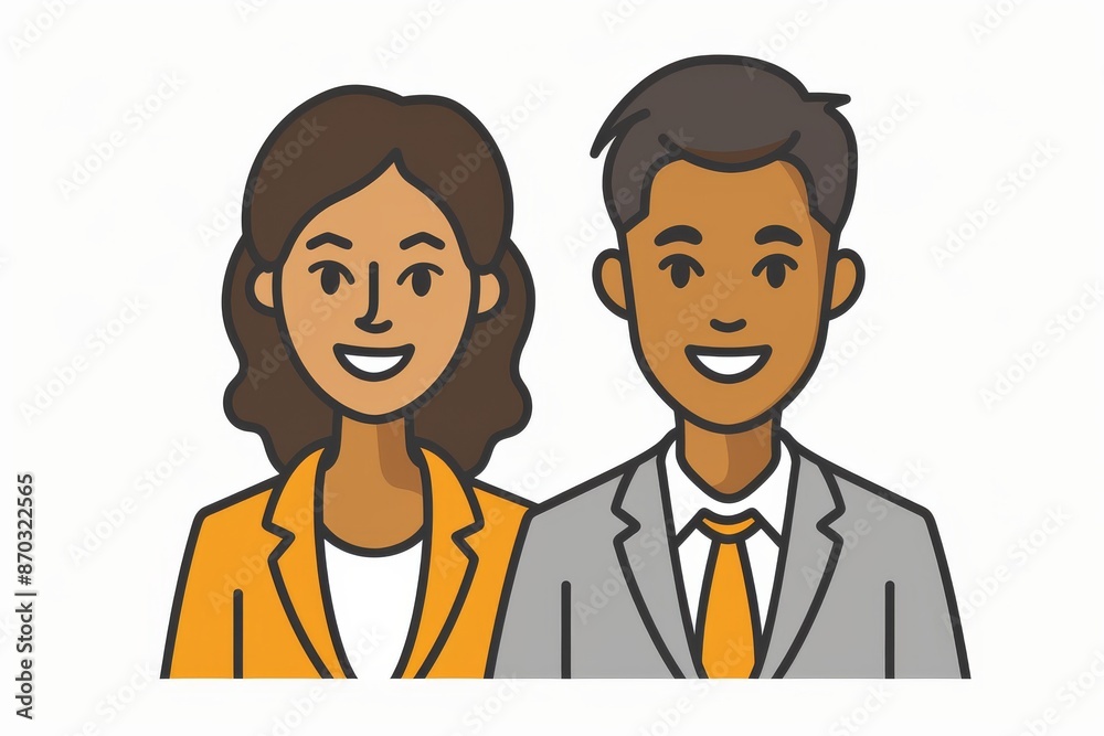 Couple in professional attire smiling confidently representing partnership and successful collaboration in the workplace Couple in professional attire smiling confidently representing partnership and successful collaboration in the workplace