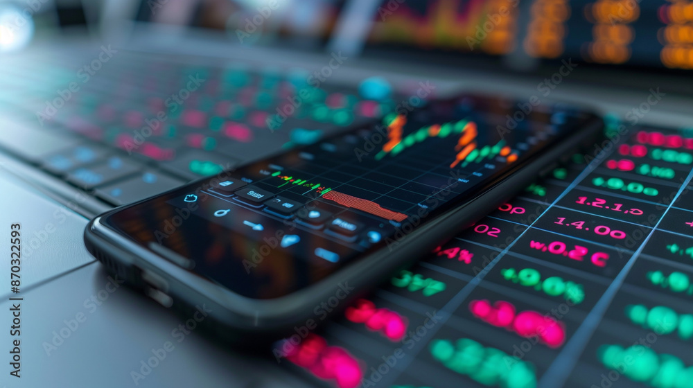 stock graph on screen, fintech investment concept
