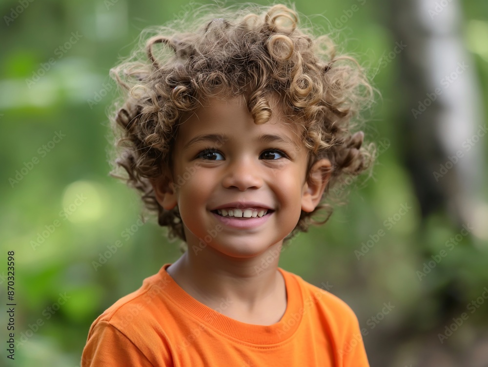 A child with curly hair, smiling brightly A child with curly hair, smiling brightly