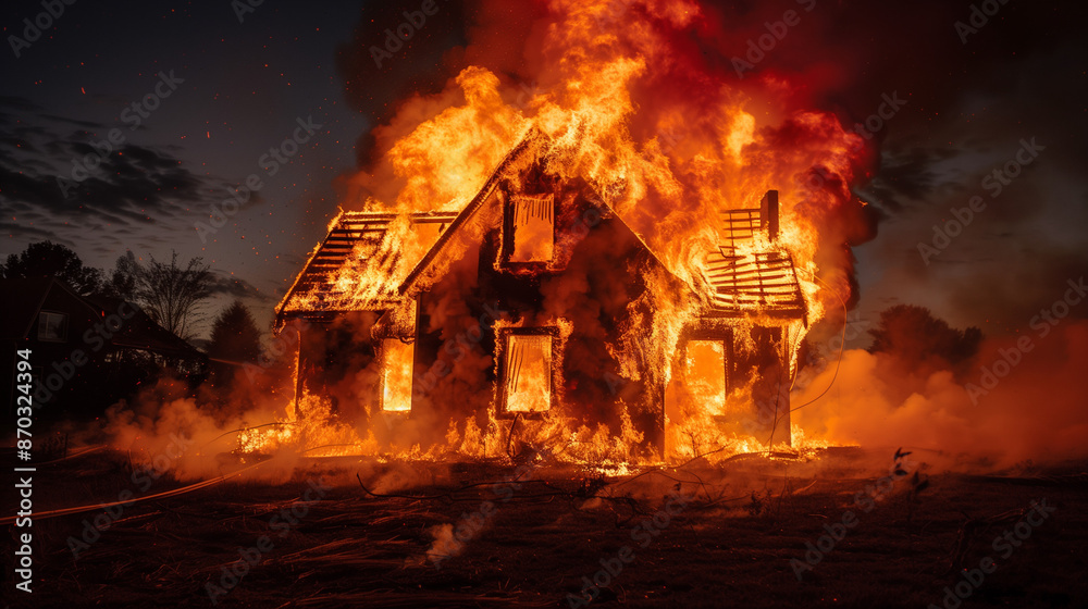 Fototapeta premium house burning in fire