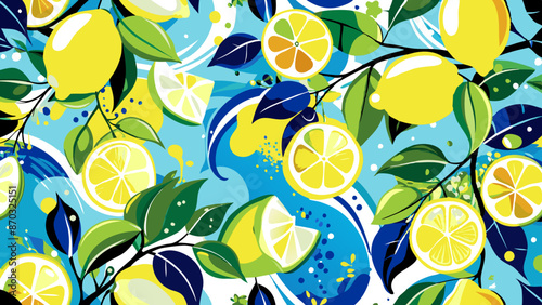 Vibrant Citrus Fruit Pattern with Lemon and Lime Illustrations