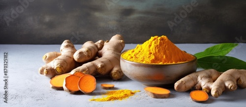 Fresh turmeric root display...
