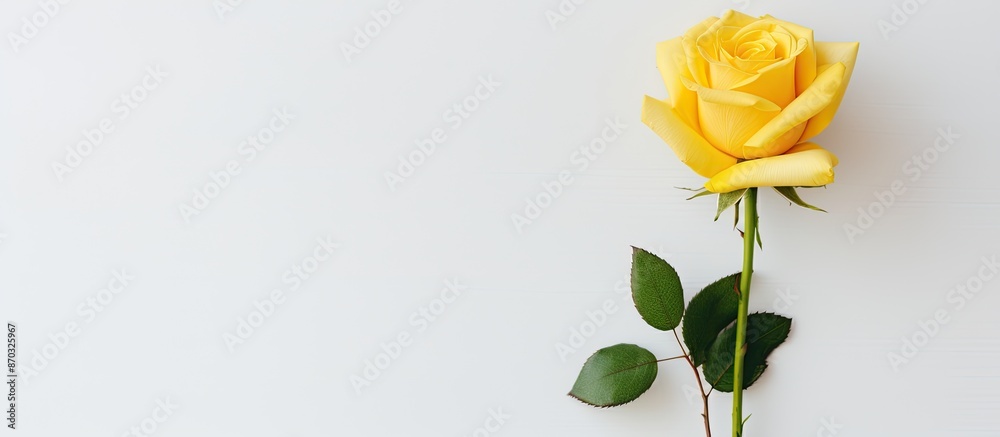 Yellow rose displayed against a simple white backdrop with copy space image. Yellow rose displayed against a simple white backdrop with copy space image.