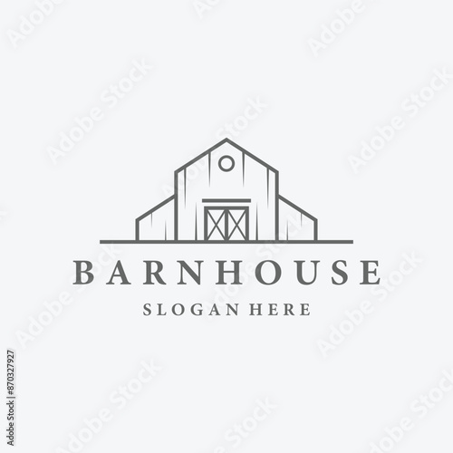 farm or barn house line art logo vector symbol design illustration