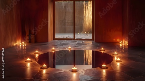 Burning candles form a circle on the water © dinny