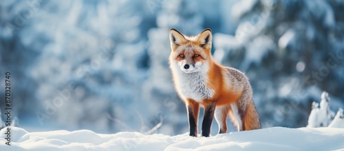 A fox standing elegantly in...