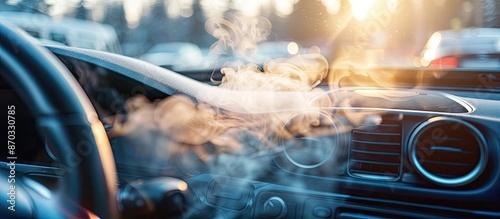 Clean the air of the car. Steam heat sterilization in air duct cleaning, disinfection of vehicles.Kill germs, viruses and bacteria with high heat. Copy space image. Place for adding text or design photo