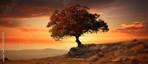 Sunset scene on a hillside ...