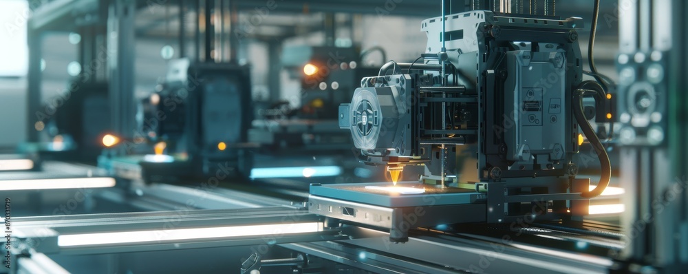 3D Printing Machine in Action - Futuristic Factory - Close-up 3D Printing Machine in Action - Futuristic Factory - Close-up
