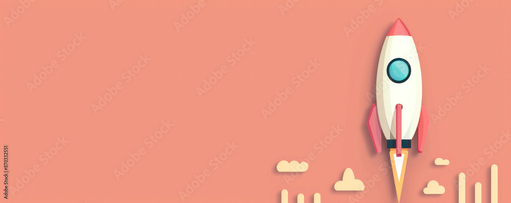 A rocket is flying through the sky on a bright orange background. The rocket is the main focus of the image, and it is soaring through the air with a sense of excitement and adventure A rocket is flying through the sky on a bright orange background. The rocket is the main focus of the image, and it is soaring through the air with a sense of excitement and adventure