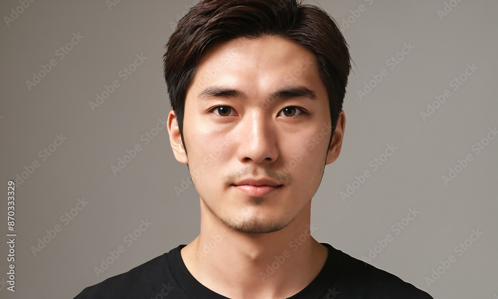 Young asian man with short black hair posing for a headshot Young asian man with short black hair posing for a headshot