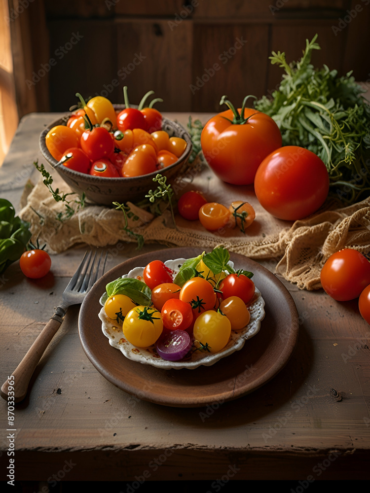 Tomatoes and vegetables , red and yellow tomatoes Tomatoes and vegetables , red and yellow tomatoes