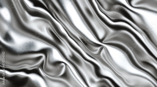 Silver metallic waves with shiny chrome texture, wavy liquid metal surface, dynamic and modern design for digital and industrial uses