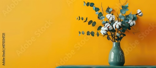 Vase of cotton sprigs and e...