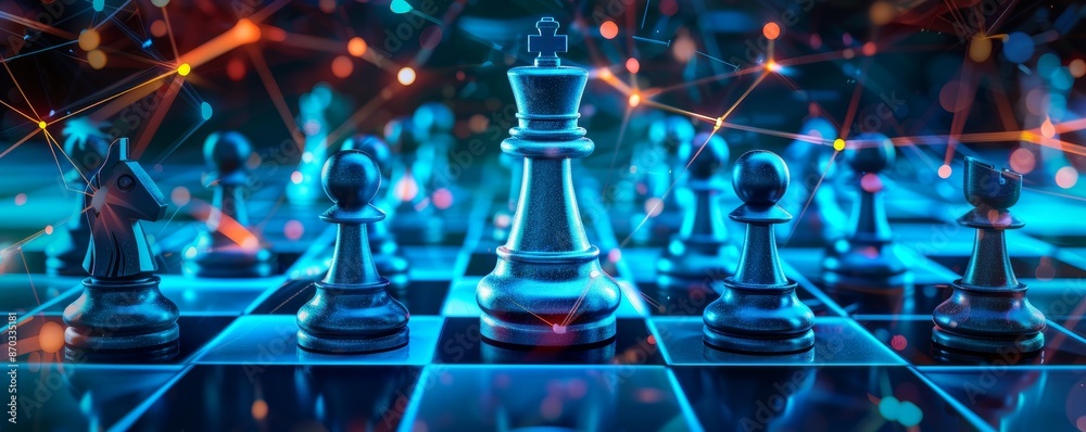 Chess King on a Futuristic Board with Network Connection Chess King on a Futuristic Board with Network Connection