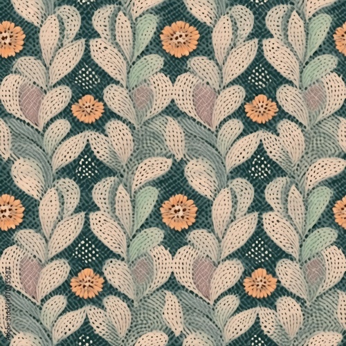 seamless repeat pattern; the texture of the fabric, knitted with Flowers and leaf