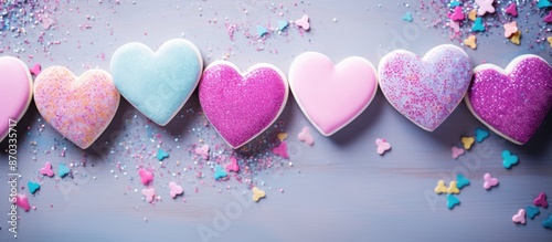Heart-shaped cookies adorne...
