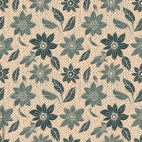 Wallpaper Mural seamless repeat pattern; the texture of the fabric, knitted with Flowers and leaf Torontodigital.ca